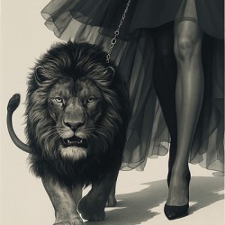 Elegance & Power – Monochrome Lion Leash Wall Art