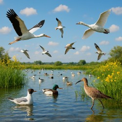 Spring Wetland Wall Art – Migratory Birds in Bloo