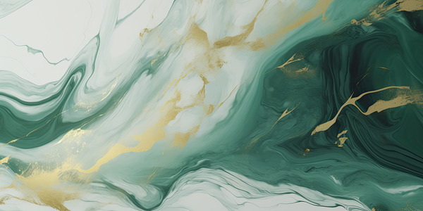 Green White Gold Swirled Marble Print