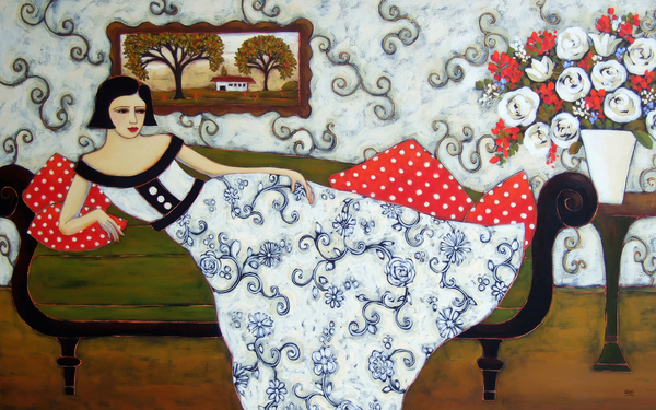 Reclining Woman With Ivory Roses Print