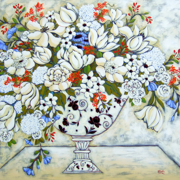 White Tulips and Peonies Print