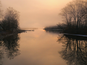 black river fog reflection print