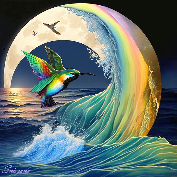 Rainbow ocean in flight by Snjezana