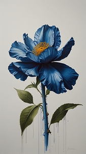 Midnight Bloom – Striking Blue Floral Art with Dripping Paint Effect