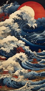 Tsunami and the Rising Sun – Traditional Japanese Art Inspired Waves