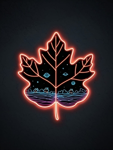 Neon Nature – Cosmic Maple Leaf LED-Inspired Wall Art