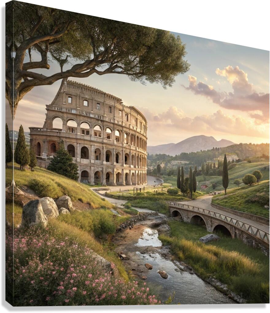 Colosseum in Rome Canvas Print or Wall Clock - Hyper-Realistic 3D Art with Golden Hour Glow Canvas Print