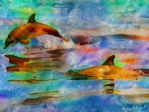 Pastel Watercolor Style Dolphins 