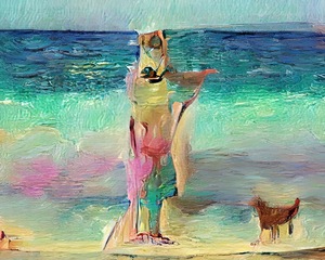 Man On Paddleboard With His Dog