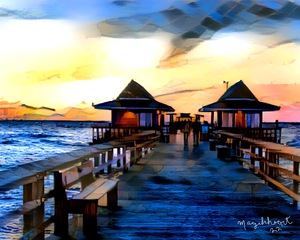 Naples Pier Sunset Bench View