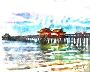 Naples Pier Watercolor View