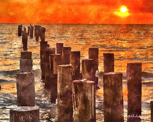 Naples Beach Pillar Watercolor Photography Art