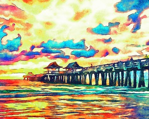 Naples Pier Colorama Water Color Style