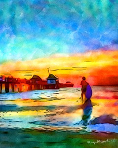 Naples Pier Surf Boy Watercolor Look