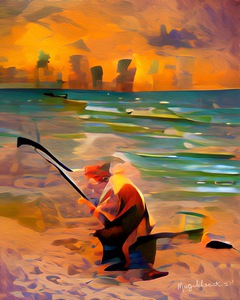 Older Neapolitan Fishing Off Naples Beach