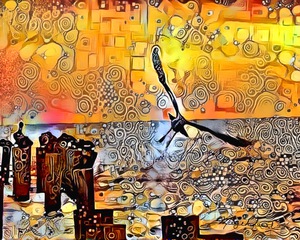 Sunset Naples Beach Pelican Klimt style