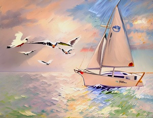 Seagulls Orange Sails