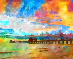 Naples Pier Soft Watercolor Style