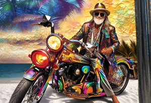 Old Hippie On His Motorcycle On Naples Beach