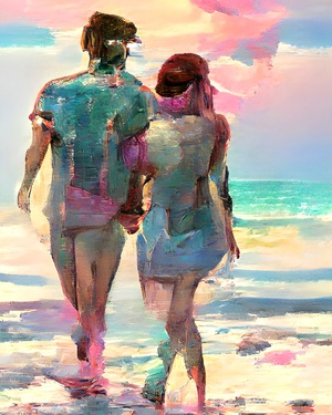 Couple Walking Naples Beach Holding Hands