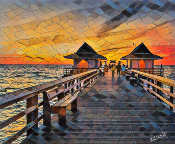 Naples Pier Sunset Pixelated Print