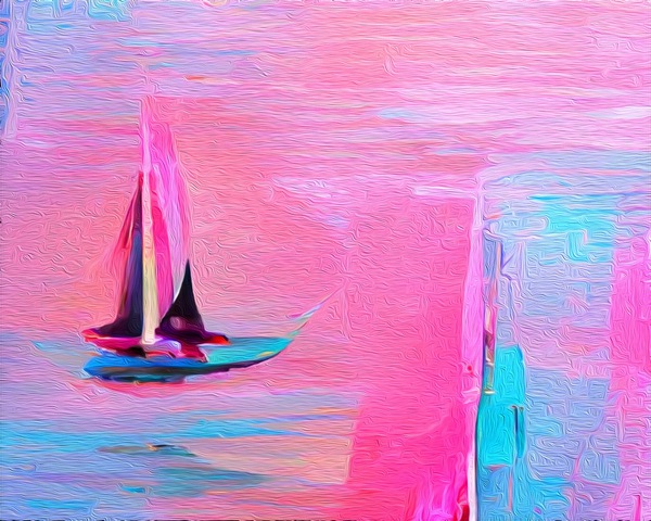 Pink Aqua Naples Beach Sailboat Print