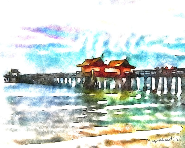 Naples Pier Watercolor View Print