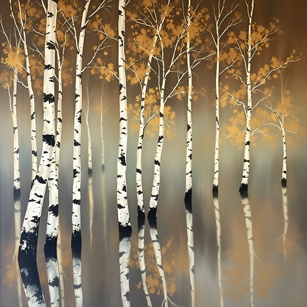 Golden Birch Trees At Dusk 4647 Print