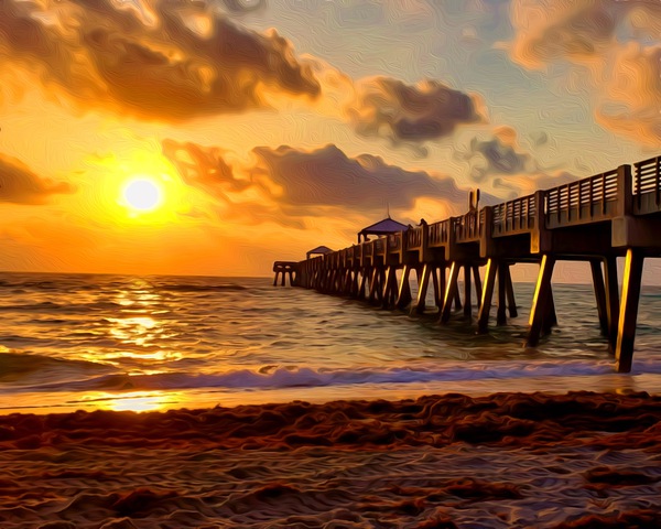Naples Pier Sunset Clouds Print