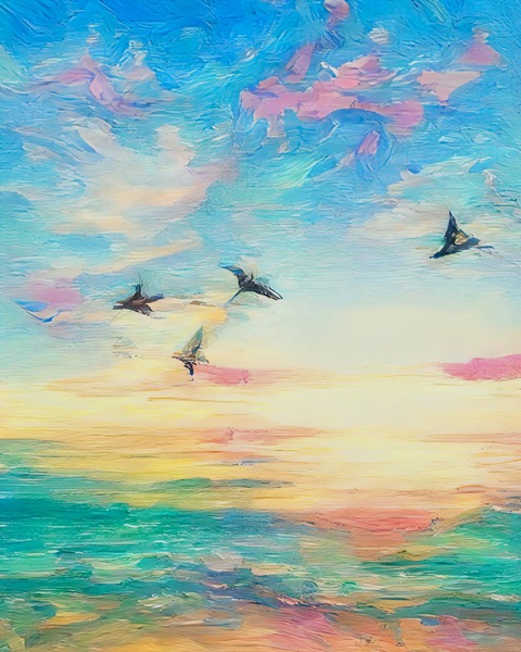 Pastel Frigates Over Gulf Waters Print