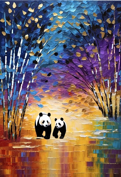 Mother And Child In Bamboo Forest Print