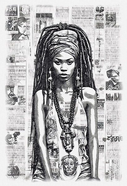 African Goddess Pencil Sketch 2024 06 26 13 47 06 Print