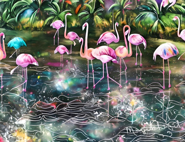 Animal Kingdom Flamingo Gathering Print
