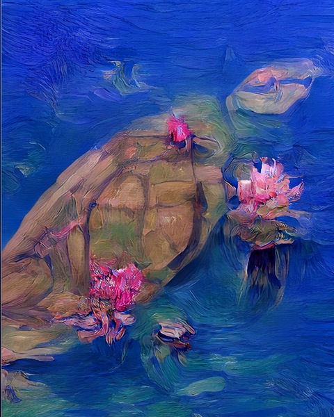 Turtle In Lotus Pond  Print