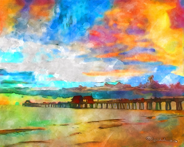 Naples Pier Soft Watercolor Style Print