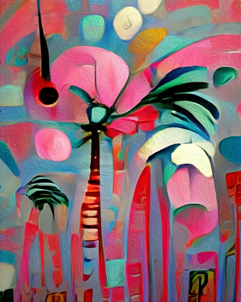 Pink Aqua Palm Tree Print