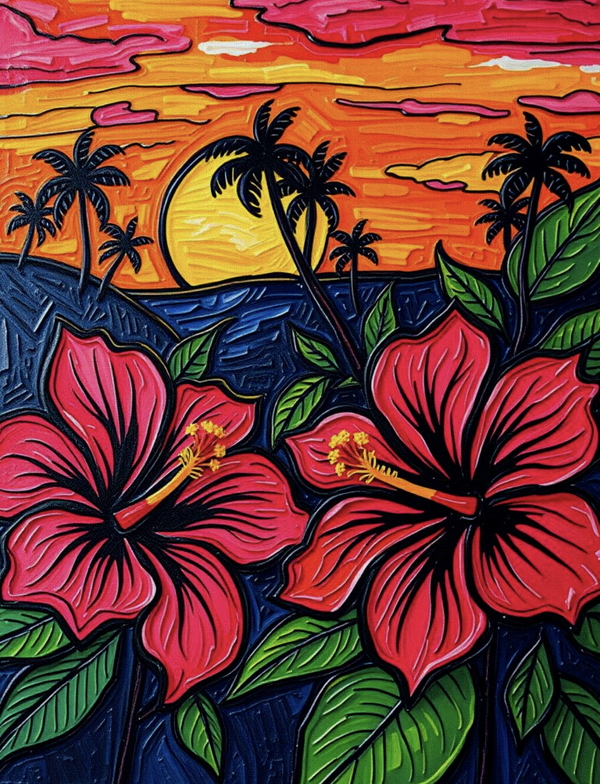Hibiscus Flowers At Sunset Print