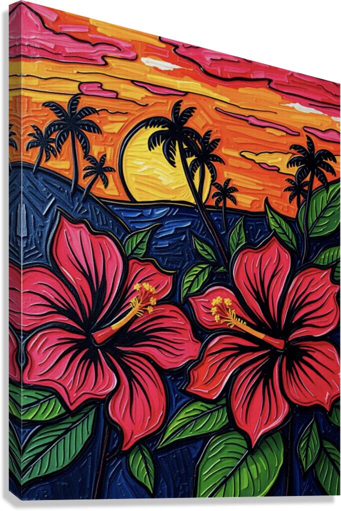 Hibiscus Flowers At Sunset Canvas Print