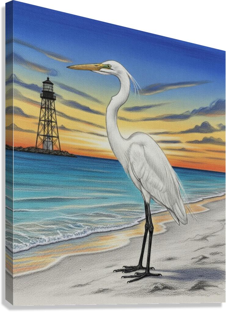 White Egret Overlooking The Sanibel  Lighthouse Oct 28 2025 at 9 11 54 AM Canvas Print