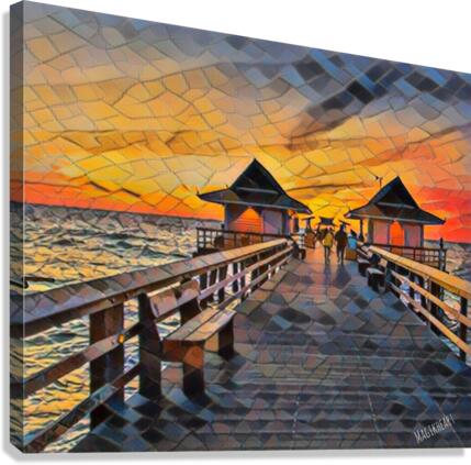 Naples Pier Sunset Pixelated Canvas Print
