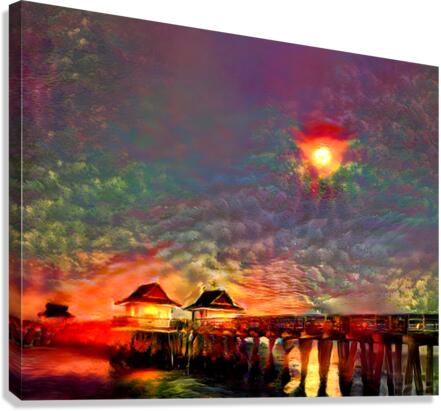 Naples Pier Lunar Burn Canvas Print