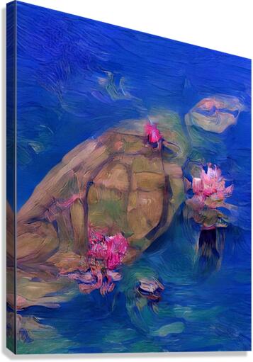 Turtle In Lotus Pond  Canvas Print