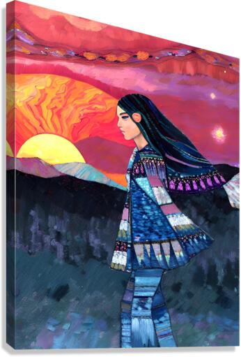 Native American Sunset Woman Canvas Print