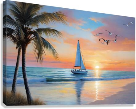 Sailboat At Sunset Canvas Print