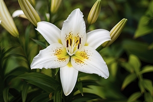 White Asiatic lily flower in the garden 2