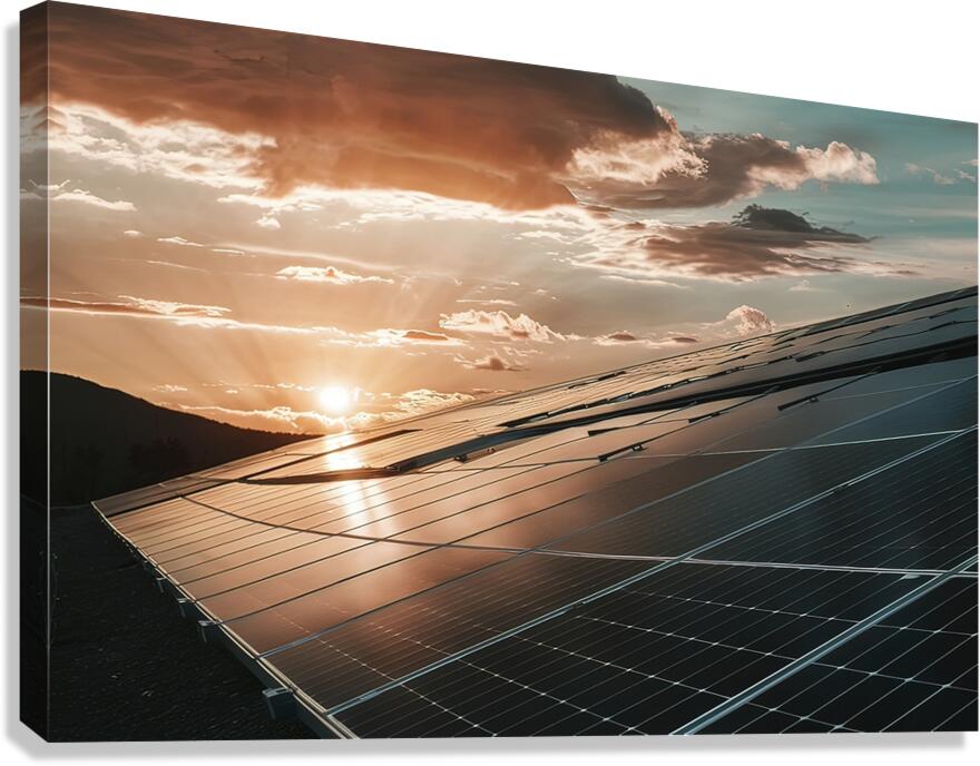 view of a solar photovoltaic cell panels under su Canvas Print