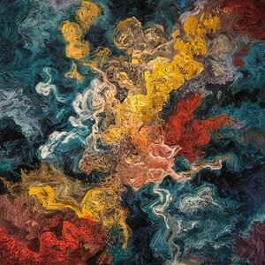 A stunning abstract expressionist painting filled with a dazzling array of vibrant colours