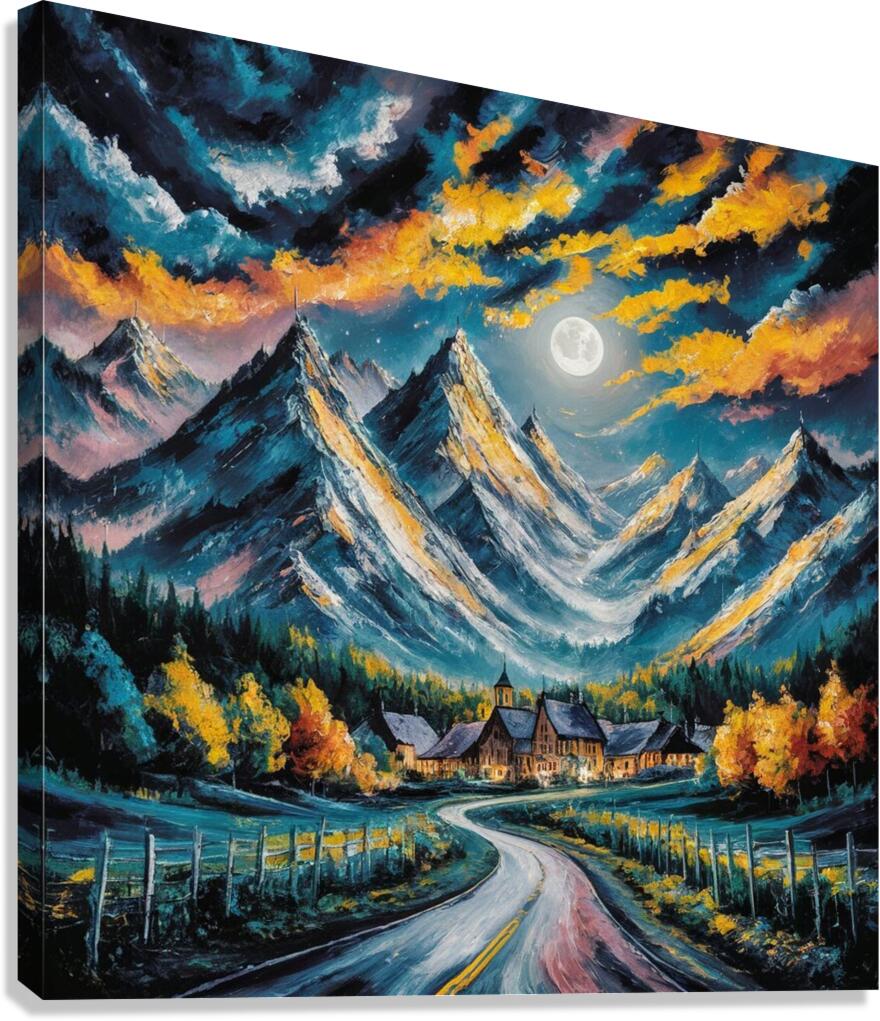 Mountains on a moonlit night Canvas Print