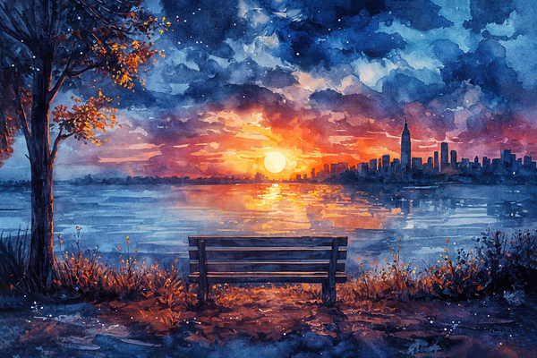 The Bench at the Citys Edge Print