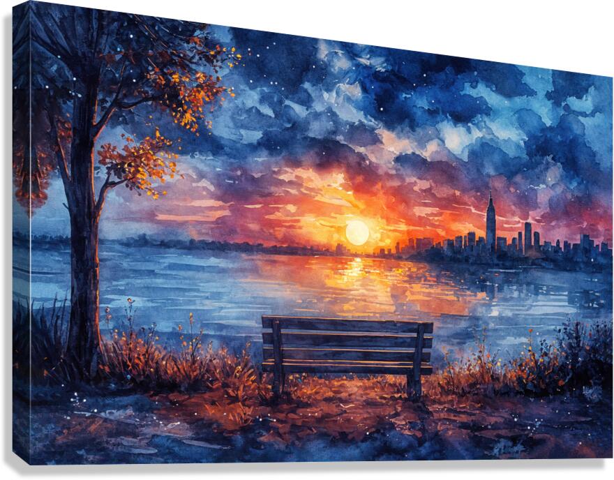 The Bench at the Citys Edge Canvas Print